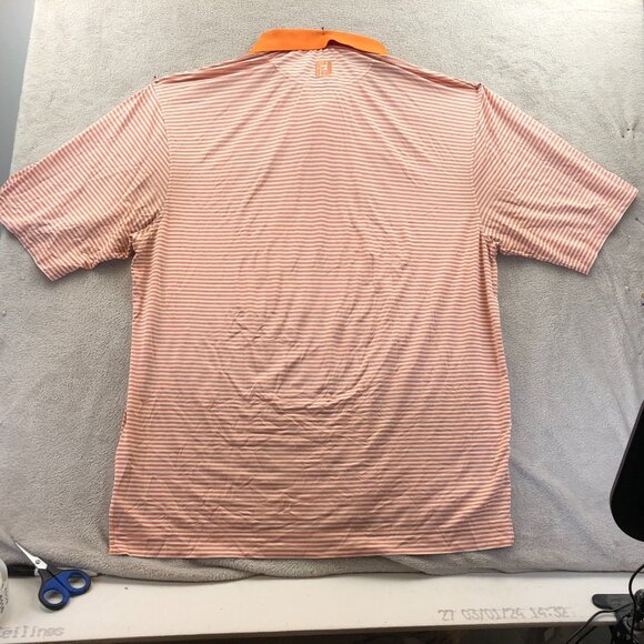 FootJoy Mens Polo Shirt XL Short Sleeve Casual Orange Striped Golf Performance - Picture 11 of 11